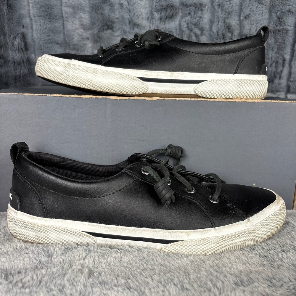 Sperry Crest Vibe Womens Black Leather Sneakers Low Top STS86743 Size 8